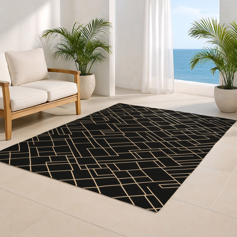 Tapis noir intérieur et extérieur Trellis, Rectangle 4pi x 6 pi
