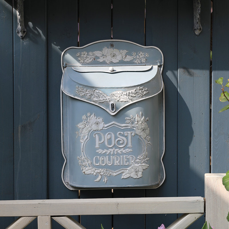 Metal Wall Mounted Post Box, Blue, 39.4cm H x 26.9cm W x 8.4cm D
