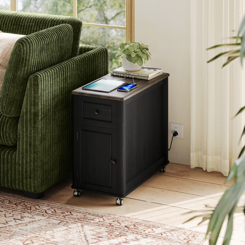 Table de bout avec station de chargement et ports USB cachés, Noir