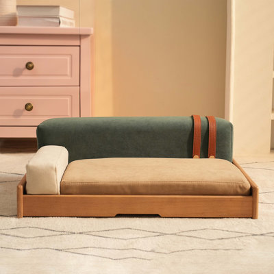 Modern Wooden Pet Bed For Cats & Dogs – Oak Veneer, Scratch-Resistant Fabric, Removable Cushion
