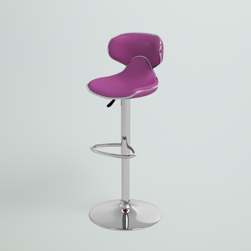Claudine Contemporary Cozy Mid-Back Vinyl Adjustable Height Barstool with Chrome Base, Purple