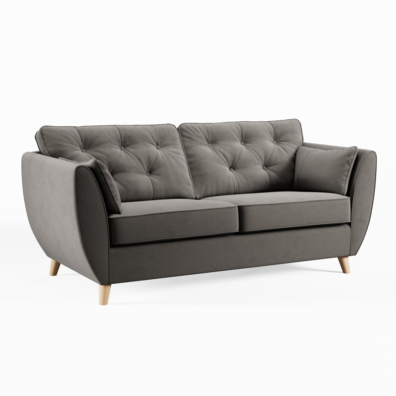 Birjesh 186Cm Fixed Sofa, Beige Wood, Asphalt