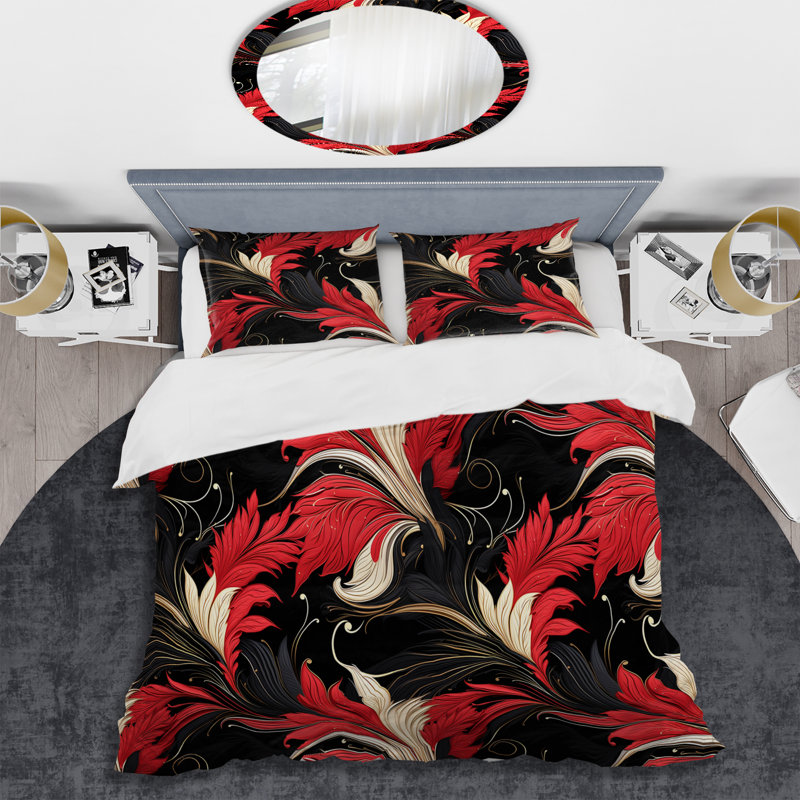 Ensemble de housse de couette Red & Balck Gloden Hollywood Glam Floral I - Floral