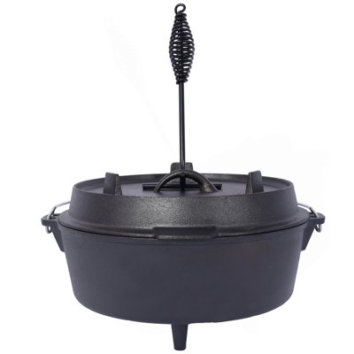 Pre-Seasoned Cast Iron Dutch Oven With Skillet Lid, Outdoor Camping Deep Pot For Camping Fireplace Cooking BBQ Baking Campfire, Leg Base,6 Quart