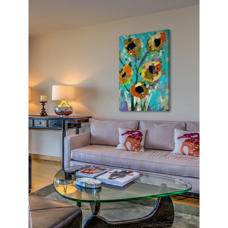 « modern tournesol », reproduction d’art sur toile tendue encadrée, H 18 po x l 12 po x P 1,5 po
