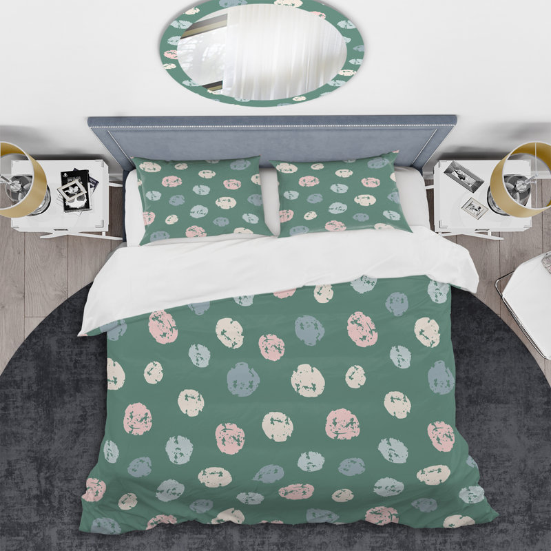 Ensemble de housse de couette en microfibre crème / vert 3 pièces Cream Circle Pattern
