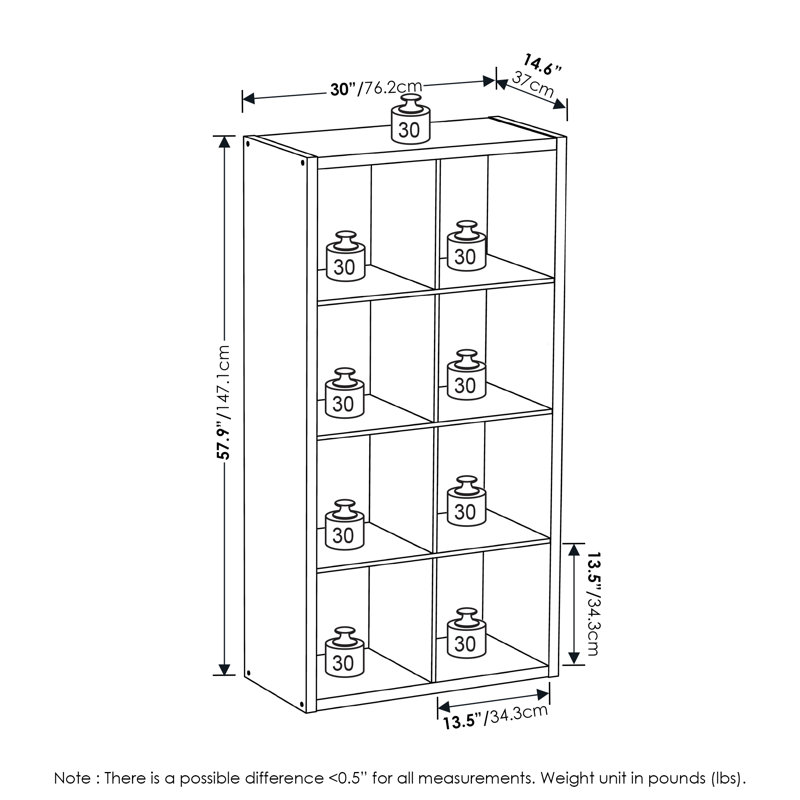 57.91'' H X 30'' W 8-Cube Bookcase, Light Grey