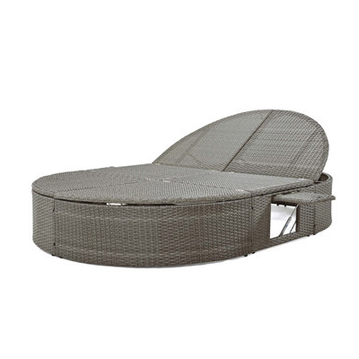 Outdoor Sun Bed Patio 2-Person Daybed With Cushions And Pillows, Rattan Garden Reclining Chaise Lounge With Adjustable Backrests And Foldable Cup Trays For Lawn, Poolside
