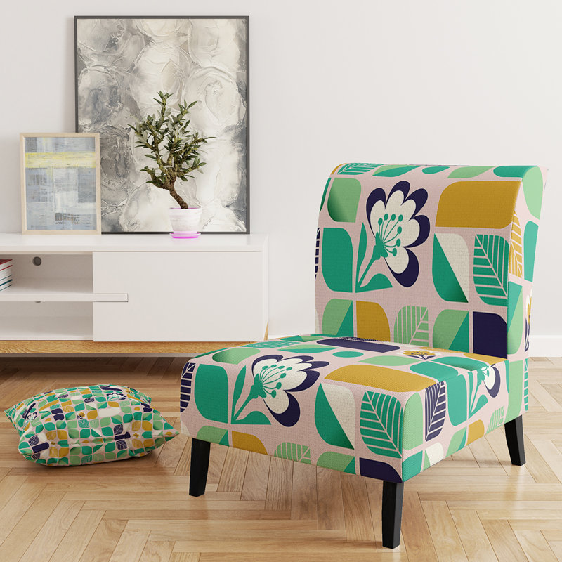 Fauteuil de chambre rembourré Modern Patchwork, Mélange de polyester vert