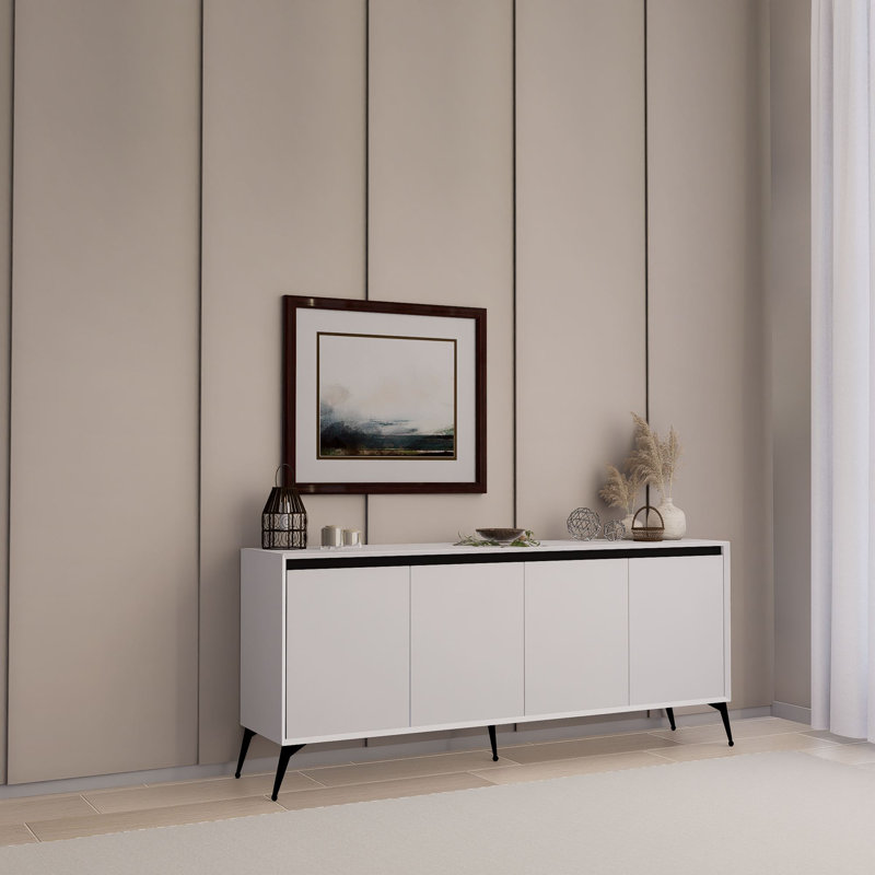 Modern White Console Table with Wall-Mount Option, 70.9 x 31.5 x 14.7 inches | 100% Melamine Coated Particle Board, Thickness: 0.7 inches | Features Numerous Shelves, Stylish and Functional for Home Decor