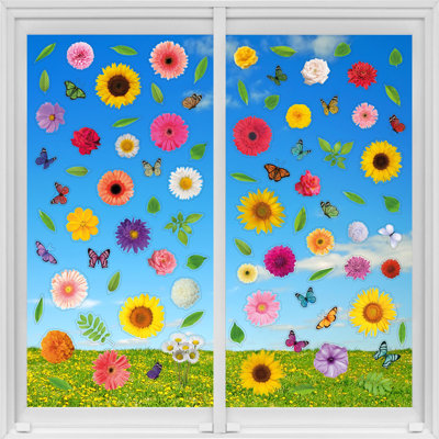 Summer Bouquet with Butterflies Window Decals Clings