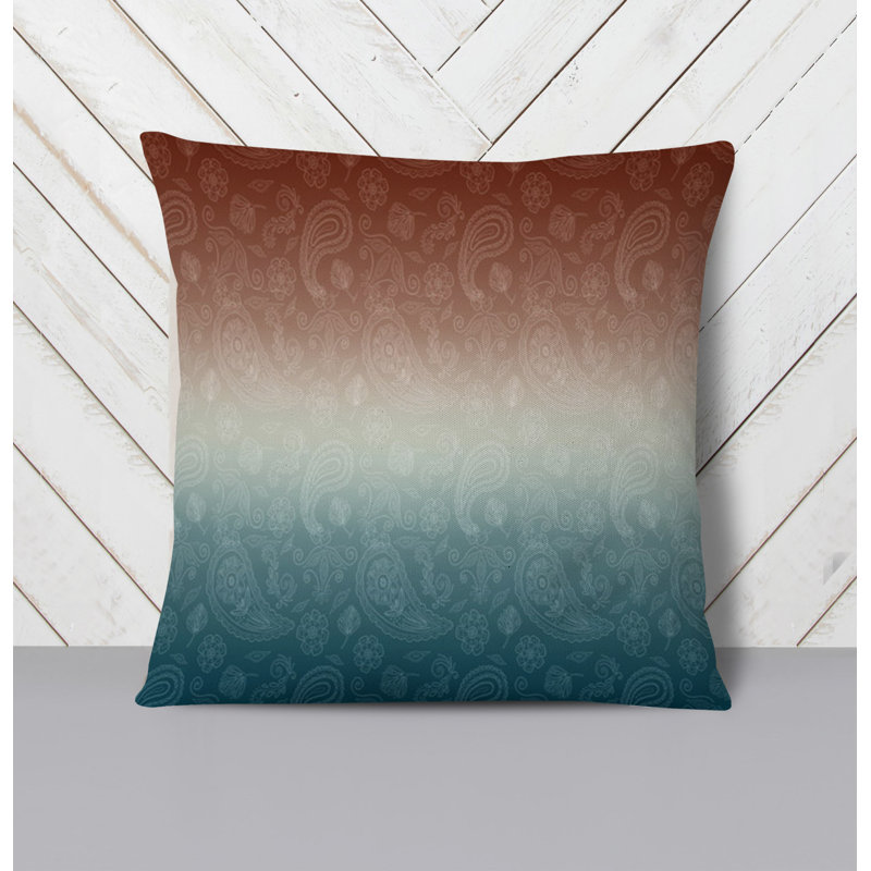 Throw Pillow With Insert, Blue/Orange Paisley/Ombre 3, 20"H x 20"W