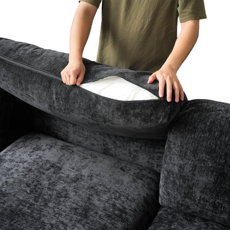 9-Piece Upholstered Modern Chenille Fabric Modular Sectional Sofa With Ottoman, Black 