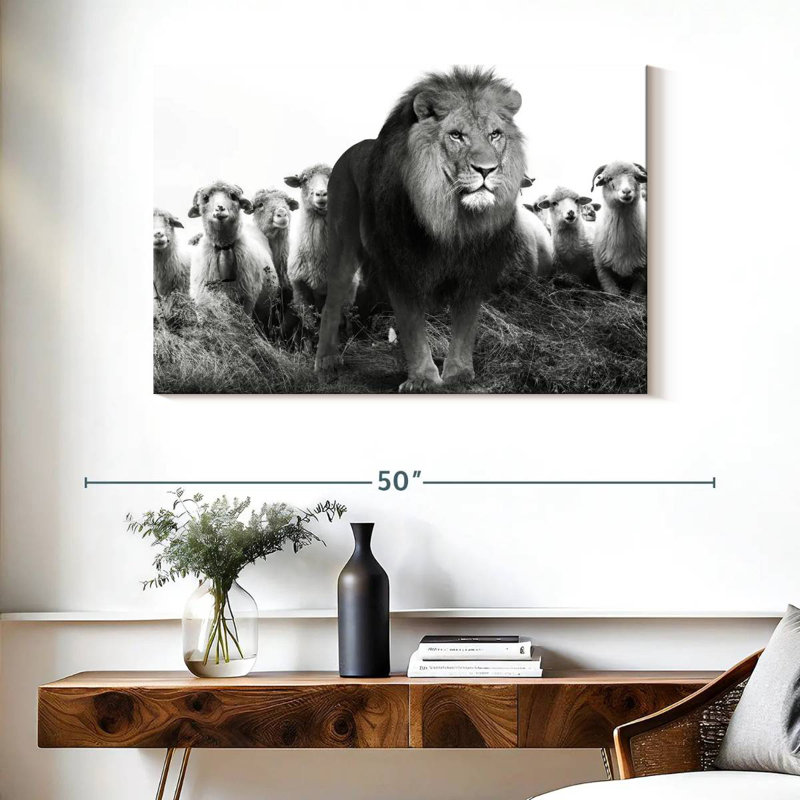 Lion Among Sheep, 26" H x 39" W