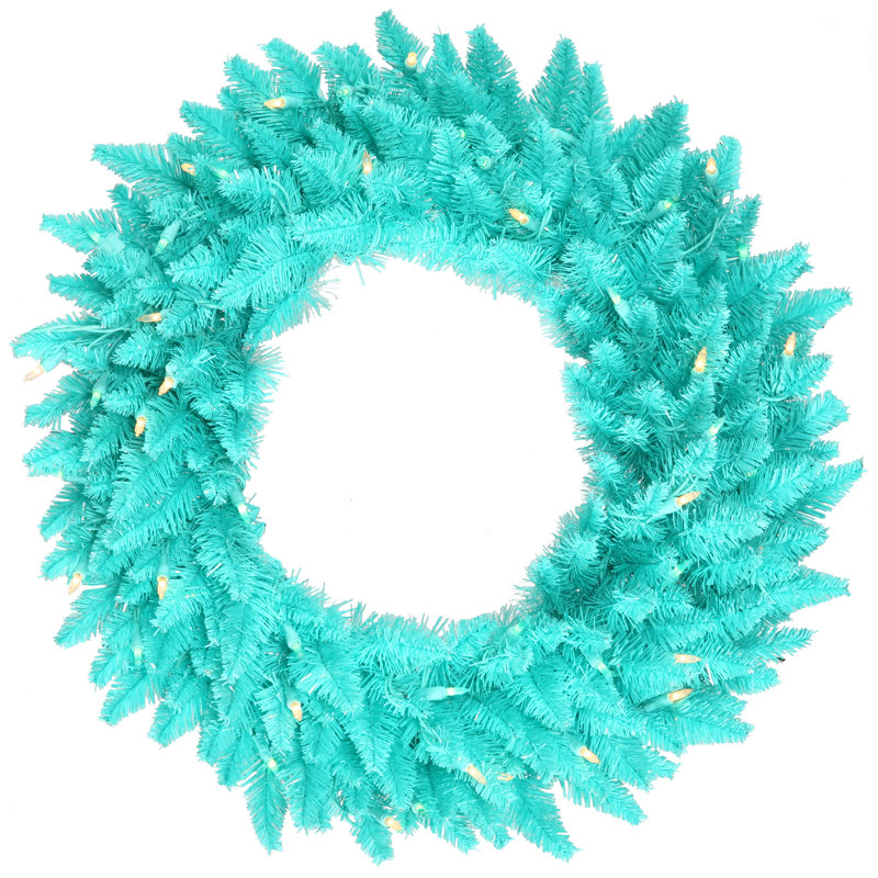 Couronne de sapin artificielle en PVC, H 30 po x l 30 po x P 5 po, Turquoise, Oui
