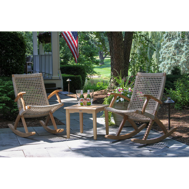 Chaise berçante en bois massif Brayson, Brun clair / corde de blé