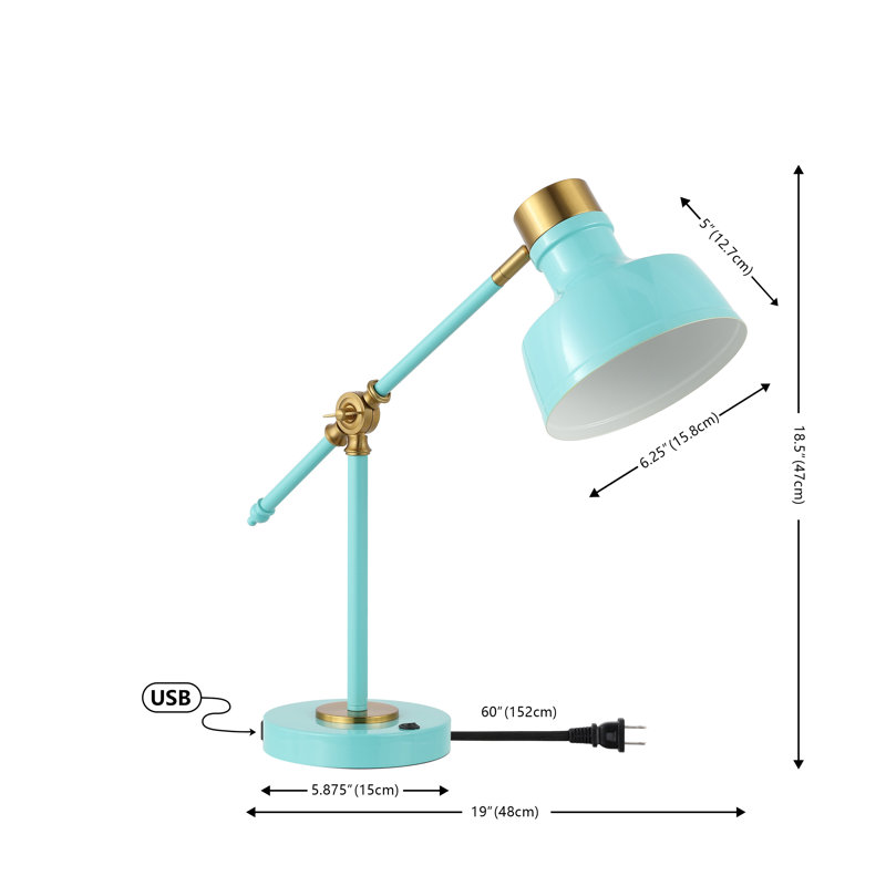 Lampe de bureau Knollwood, Cyan / laiton doré, Cyan