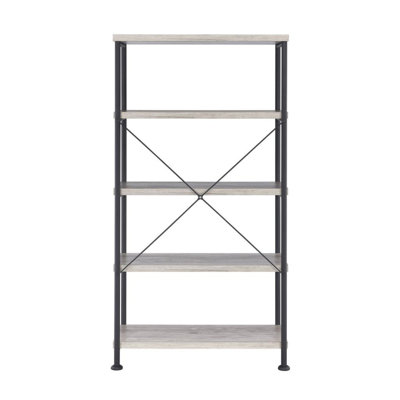 4-Shelf Bookcase With Metal Frame In Grey Driftwood And Black