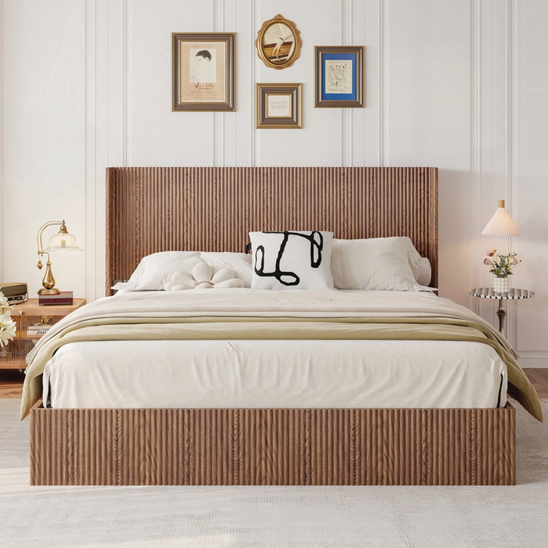 Lit plateforme moderne, King, Bois naturel