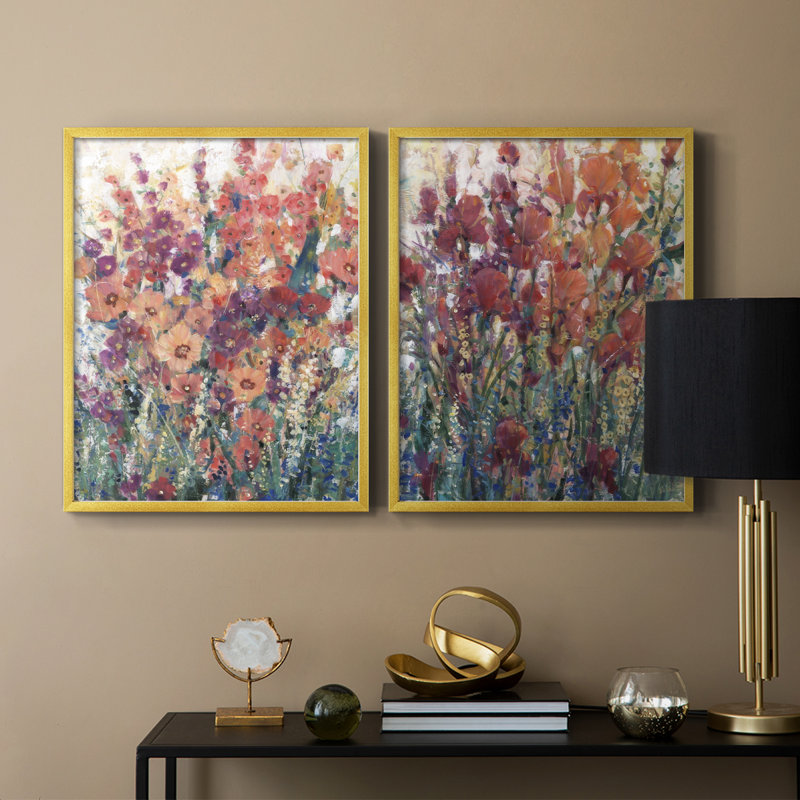 Sunlit Flowers I-Premium, reproduction encadrée - prête à être accrochée - aucun clou requis - aucun clou requis, Doré