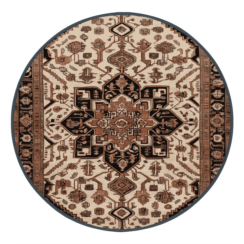 Machine Washable Persian Brown Area Rug, Round 4'