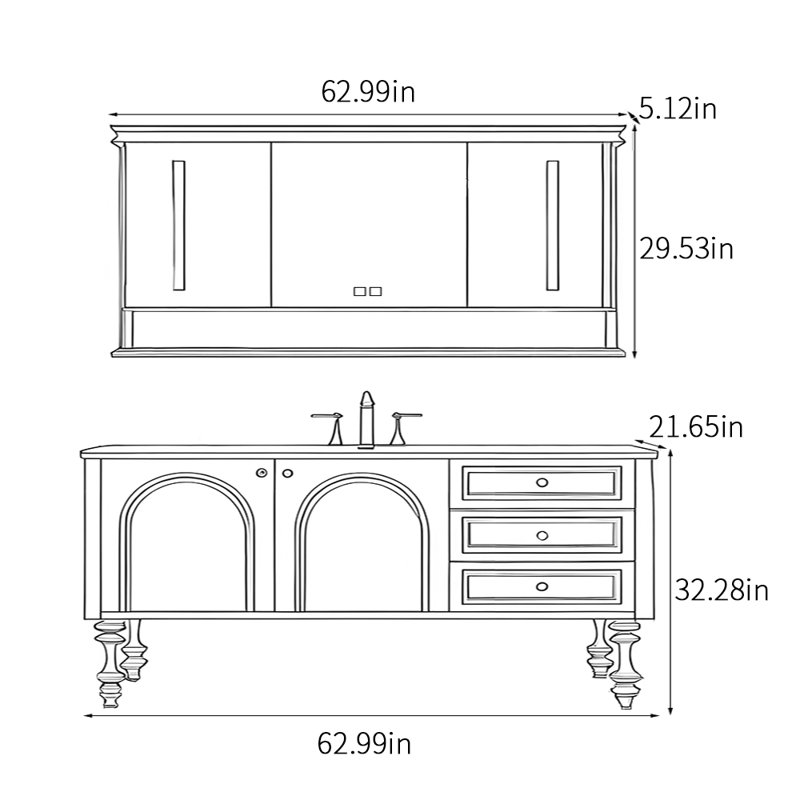 American-style fashion bathroom cabinet, 63"