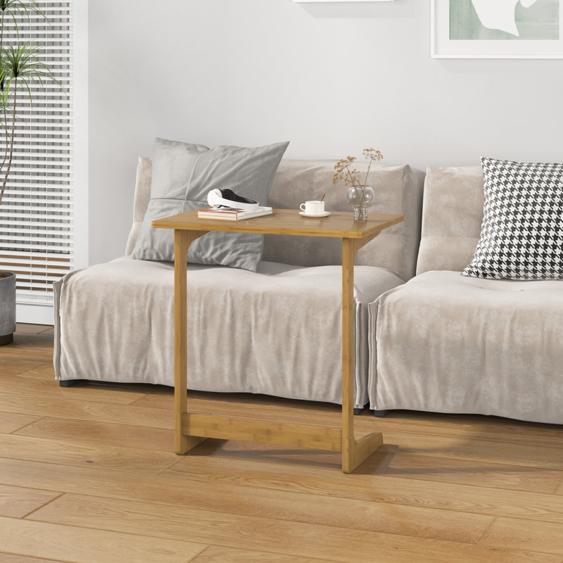 Natural Bamboo C-Shaped TV Tray Table for Sofa and Bed