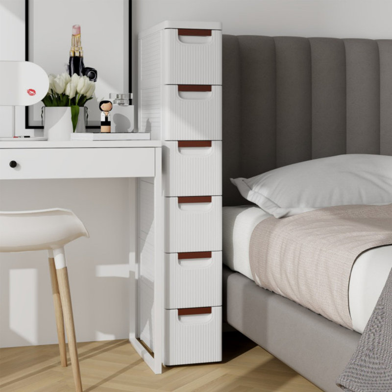6-Drawer Rolling Organizer Unit Narrow Storage Cabinet with Built-In Wheels for Small Space