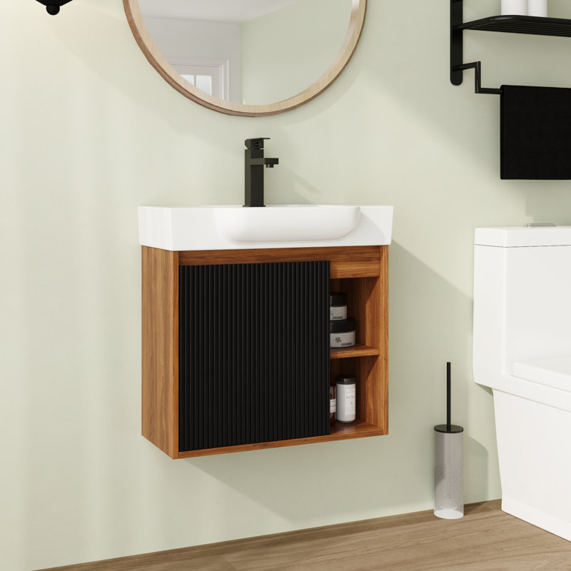 Meuble-lavabo mural de 24 à 28 po avec lavabo en céramique blanc Juniper Juniper, Noir et ébène brun, 24"