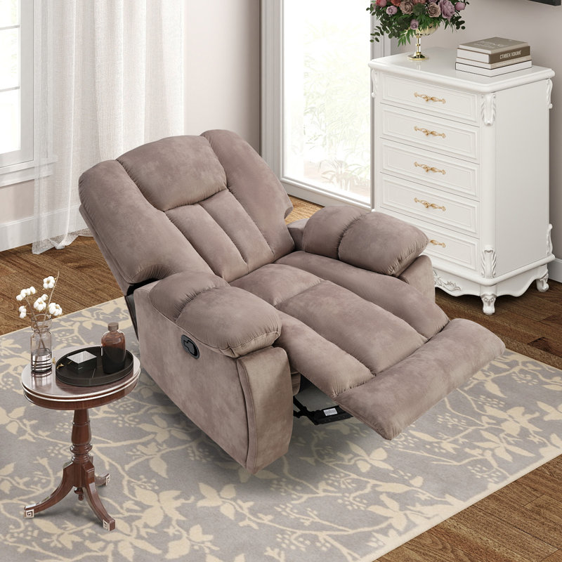 Fauteuil inclinable manuel massant en microfibre chauffant de 41,34 po de largeur avec porte-gobelets cachés, Brun