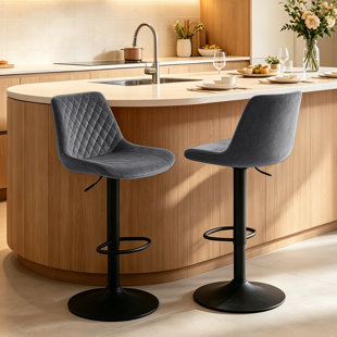 Adjustable Height Velvet/Suede Bar Stools with Gas Lift (Set of 2)