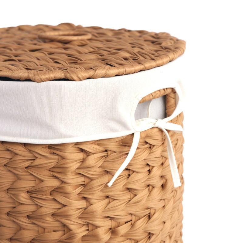 Abercromby Resin Wicker Oval Slim Laundry Hamper with Lid and Handles, Light Brown 16.1 x 12.2 x 21.3 in – Wicker Laundry Basket for Dirty Clothes