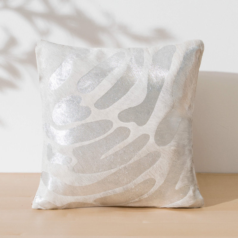 Oreiller zèbre en peau de vache, Blanc / argent