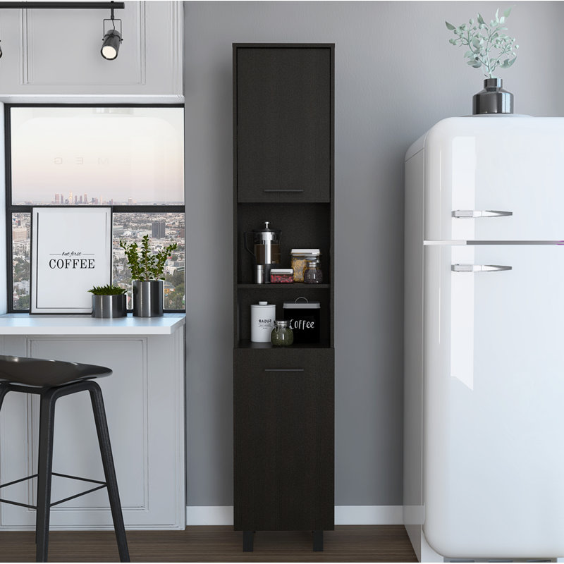 Armoire garde-manger à 2 portes Azpeitia, avec 2 espaces pour 2 armoires et 2 tablettes ouvertes, Noir