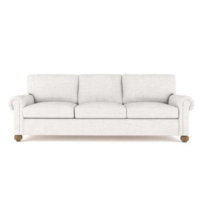 Leroy Rolled Panel-Arm Sofa with Bun Feet, 36" H x 84" W x 43" D, Crushed Velvet Alabaster, Natural