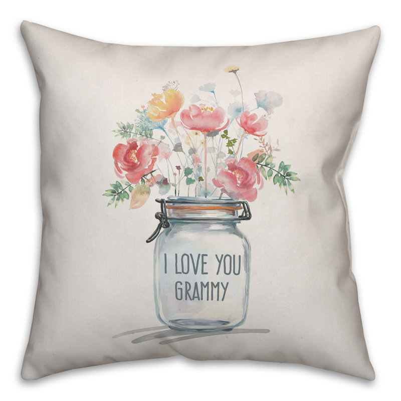  Coussin décoratif I Love You Grammy Bouquet, 16 po x 1 po, Polyester / Bourre en polyester