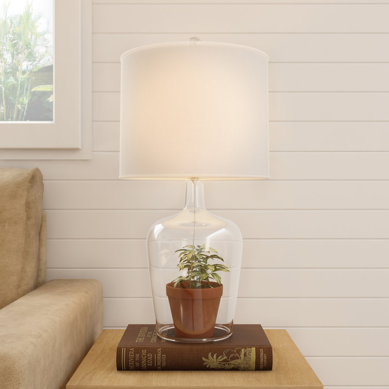 Highland Dunes 26" Glass Cloche Table Lamps – Set of 2 Modern Farmhouse Accent Desk Lamp Lights with LED Bulbs – Home Décor for Bedroom, Living Room, or Office