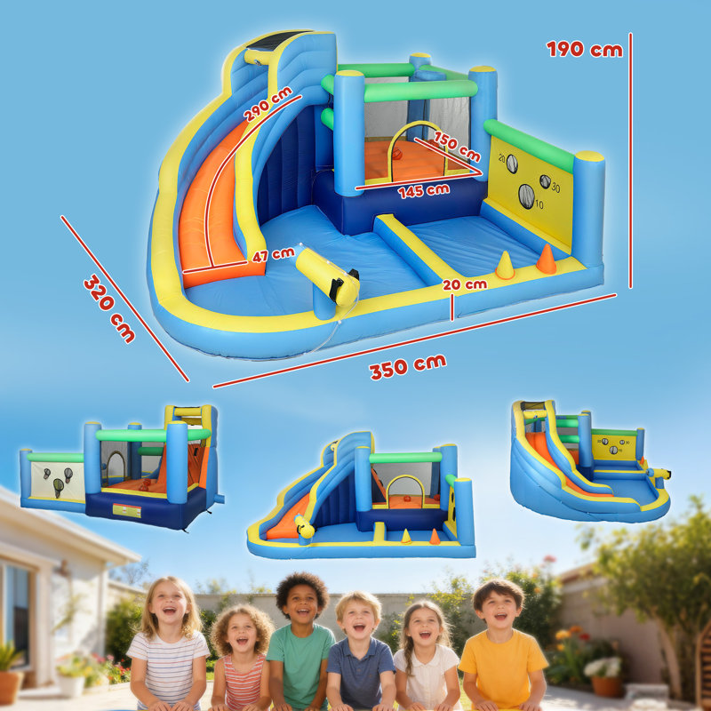 AIYAPLAY 8 in 1 Bouncy Castle for Kids with Long Slide, Splash Pool, Blower