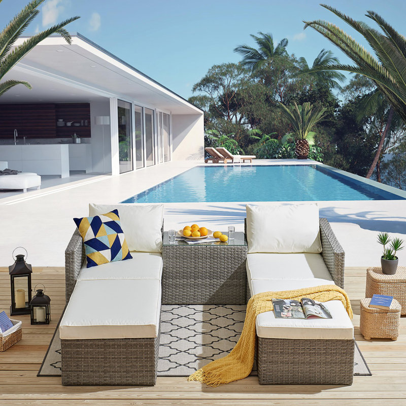 Alouetta 184cm Wide Wicker Patio Sectional with Cushions