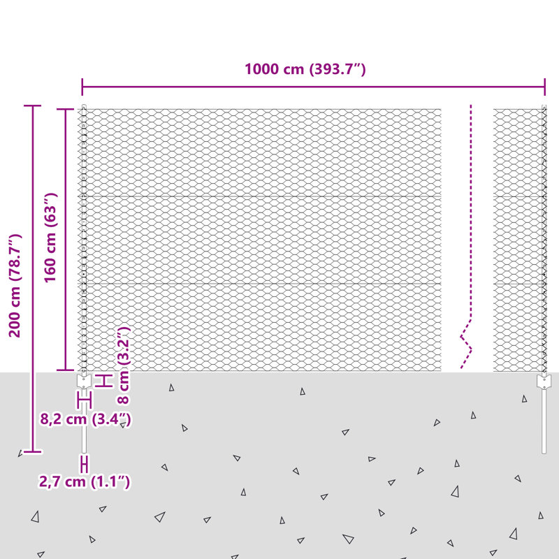Fence with Post Segment Outdoor Barrier Garden Terrace Divider Boundary, Grey, 160cm H x 1000cm W