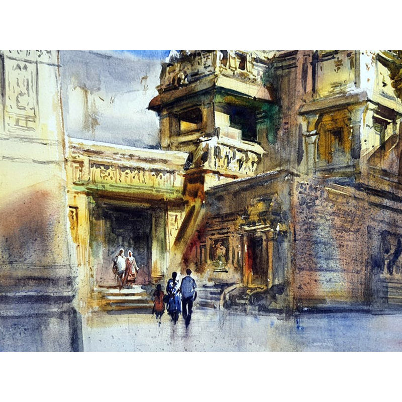 Ellora Caves Shining - Maharashtra | Aquarelle sur papier | Par Gulshan Achari