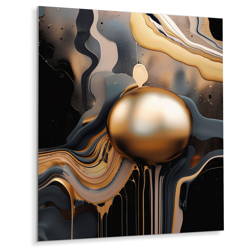 Décoration murale en marbre doré et noir Mirage II - marbre abstrait, H 40 po x l 30 po x P 1 po