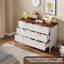 Commode cannelée de 47 po de hauteur à 6 tiroirs profonds, blanc avec plateau en noyer-992605743