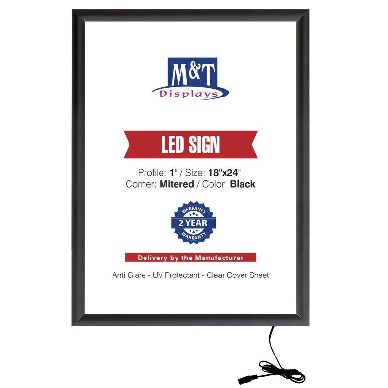 Porte-affiche mural en aluminium avec panneau anti-éblouissant Max Ledbox, Noir, 18 po x 24 po