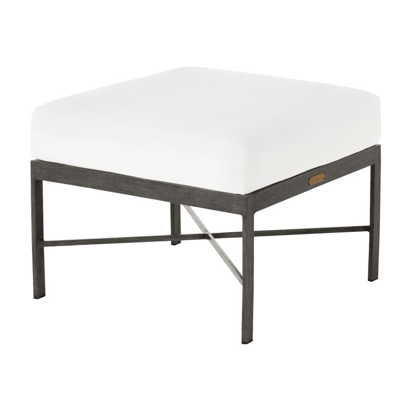 Monaco Outdoor Ottoman With Cushion, Slate Gray, No Welt, Rollo Lace InsideOut® Linen