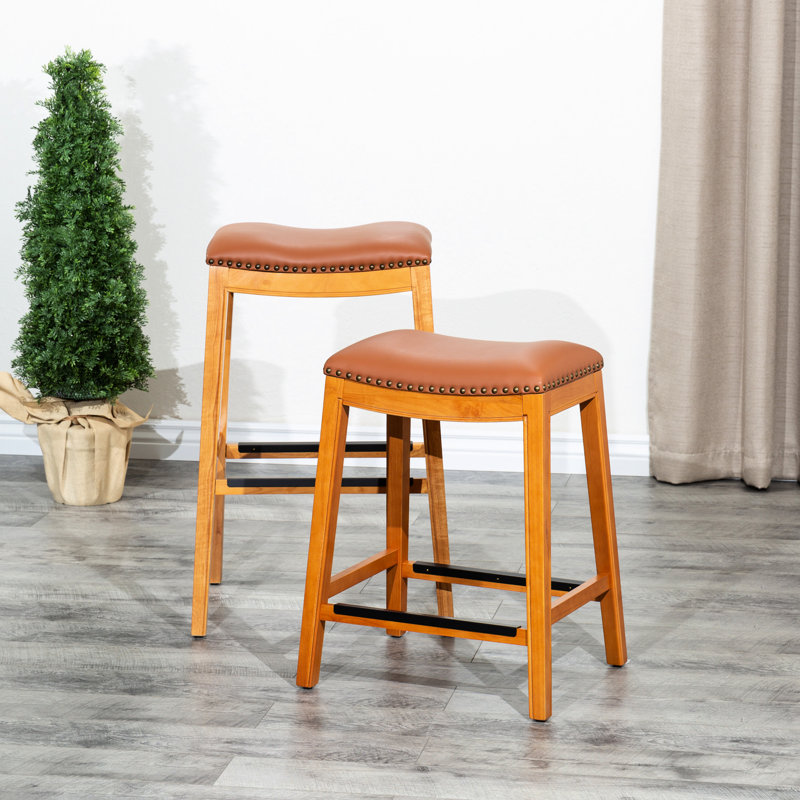Tabouret de comptoir de 24 po avec siège en cuir naturel - Siège élégant et durable, Naturel, 1 pièce, Naturel