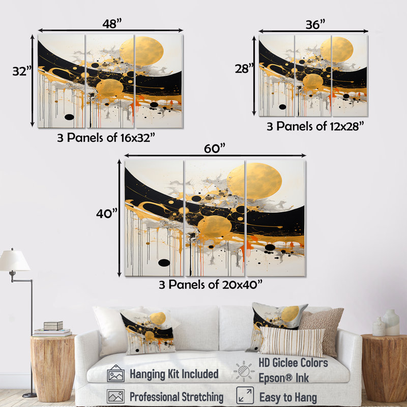 Zayne - Ensemble de décoration murale abstraite, H 28 po x l 36 po x P 1 po, Toile tendue