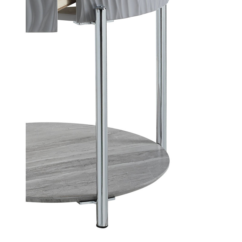 Table de bout ultrabrillante, l 47 po x P 16 po x H 30 po, panneau de fibres à densité moyenne, mélamine, métal, papier, placage, 1 pièce, finition grise et lustrée pour un look contemporain poli