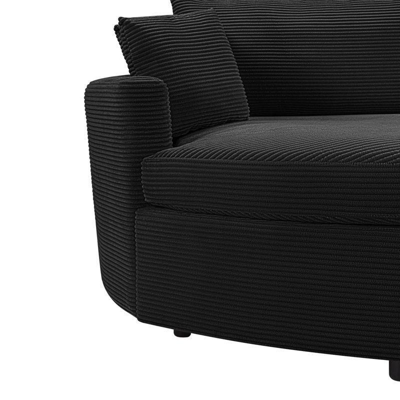 Très grand canapé-lit double avec méridienne de 102,3 po avec siège profond et ports USB pour le salon, noir, Noir