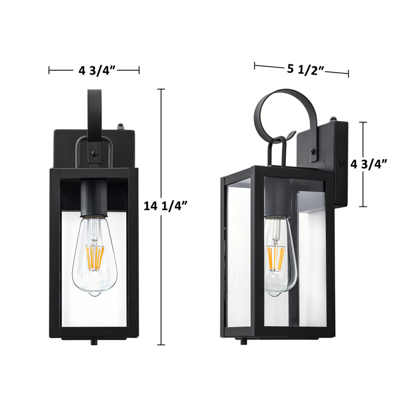 Black Dusk To Dawn Outdoor Wall Lantern With Tempered Glass Shade And Closed Bottom (2-pack)